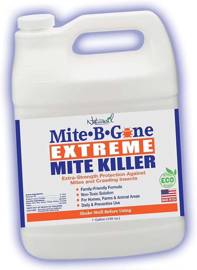 Mite-B-Gone Extreme Mite Killer Spray – 1 Gallon (128 oz) | Extra-Strength Plant-Based Formula | Safe for Homes, Pets & Livestock Areas | for Coops, Barns, Bedding & Carpets