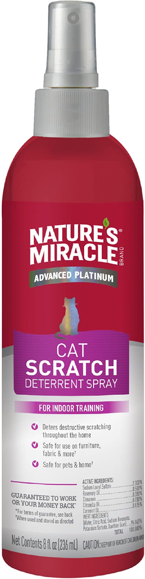 Nature's Miracle Advanced Platinum Cat Scratch Deterrent Spray,8 Ounces,Discourages Destructive Scratching,(Pack of 2)