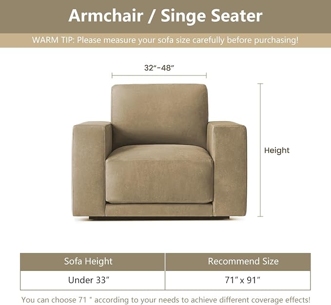 MYSKY HOME Chair Covers Armchair, Recliner Chair Cover Beige Couch Cover, Sofa Covers for Sectional Sofa L Shape Oversized Couch Covers Protector for Dogs Pets Couch Throw Slipcover Washable, 71"X91"