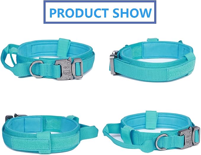 Tactical Dog Collar and Leash Set Adjustable Military Nylon Dog Collar with Control Handle and Heavy Duty Metal Buckle for Large Dogs（Blue M | 1000D Heavy-Duty Nylon Fabric,Quick-Release Metal Buckle,Adjustable Fit,Soft-Padded Webbing,D-Ring,for Traini...