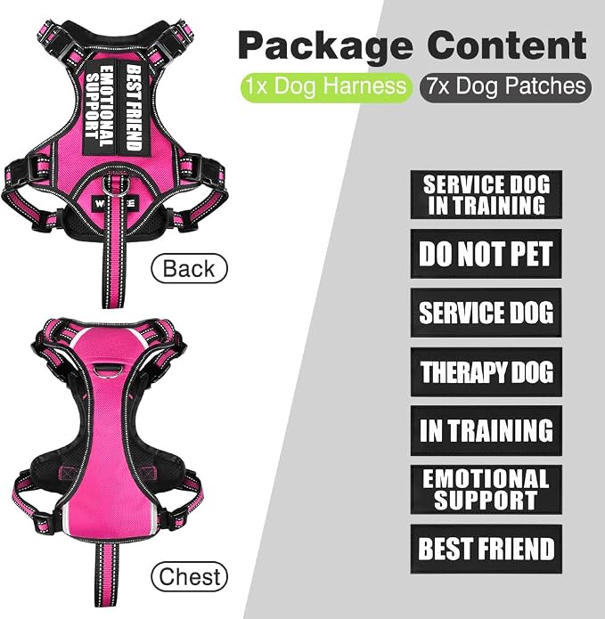 Service Dog Vest No Pull Dog Harness with 7 Dog Patches, Reflective Pet Harness with Durable Soft Padded Handle for Puppies, Small, Medium, Large, and Extra-Large Dogs