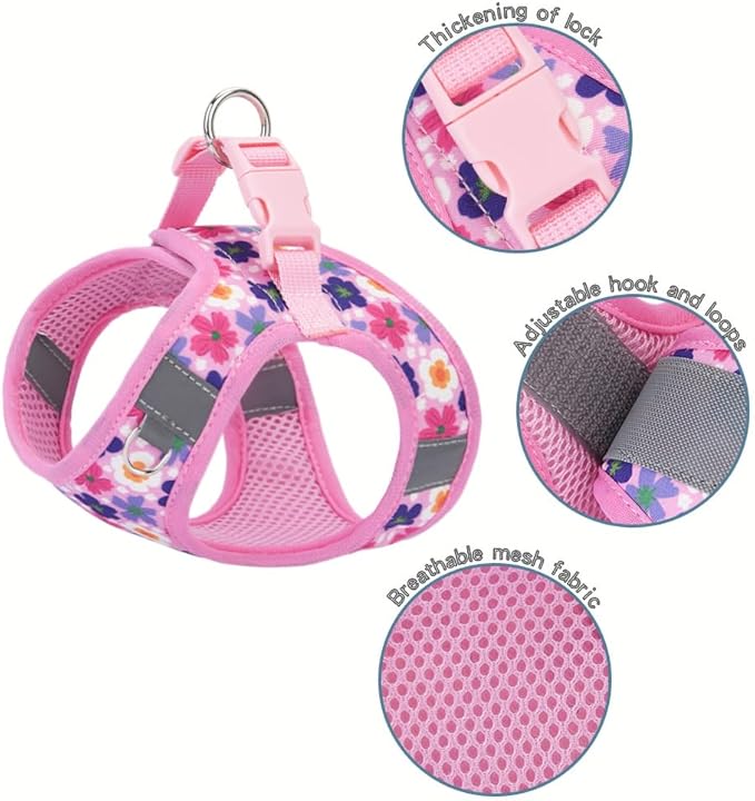 Step in Dog Harness and Leash Set, Flower Adjustable Easy Walk Puppy Harnesses, Soft Mesh No Pull Pet Vest Harness for Small Medium Dogs(Flower, M)