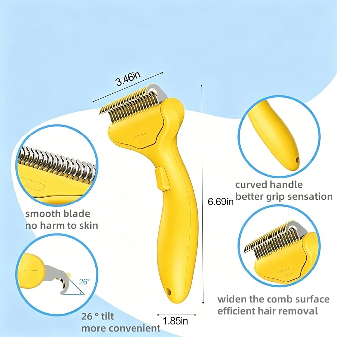Undercoat Rake for Dogs & Cats, Deshedding Brush for Long haired Pets,Cat Brush for Shedding with Release Button,Best Dematting Comb&Deshedding Tool for Grooming (Lemon Yellow)