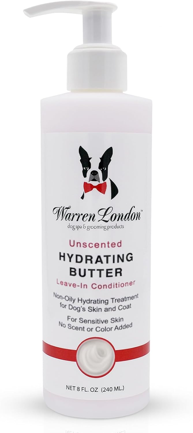 Warren London Hydrating Butter Leave in Pet Conditioner for Dogs | Lotion for Skin and Coat | Aloe Puppy & Dog Conditioner for Hair Detangler, Dry Skin, & Dandruff | Unscented 8oz