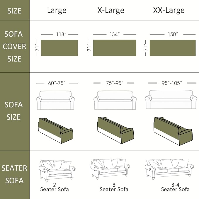 VClife Chenille Sofa Cover Bohemian Striped Pattern Couch Cover for 3 Cushion Sofa - Sage Green Black Textured Sofa Slipcover Washable Furniture Protector for Couch Decorative Couch Cushion Cover