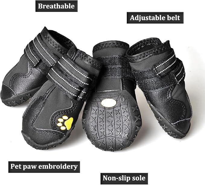CovertSafe& Dog Boots for Dogs Non-Slip, Waterproof Dog Booties for Outdoor, Dog Shoes for Medium to Large Dogs 4Pcs with Rugged Sole Black