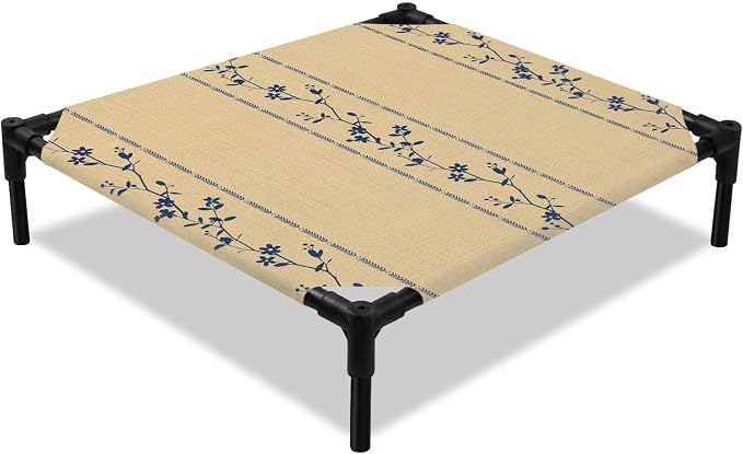 Outdoor Elevated Dog Bed for Small Dogs, Khaki Flower Branch Breathable Cooling Raised Dog Cot for Indoor/Outdoor, Spring Summer Farmhouse Botanical Waterproof Elevated Pet Beds, S 20 x 20 in