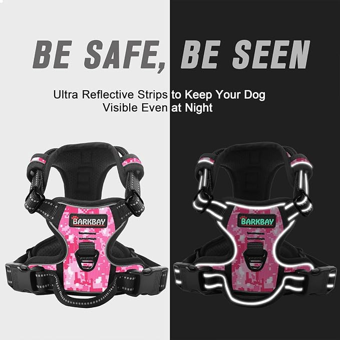 BARKBAY Dog Harness No Pull for Small Sized Dog Front Back Clips,Dog Vest | Soft Padded No Choke With Handle,Easy On&Off,Adjustable Reflective For Walking Training Running(Pink Camo,XS)