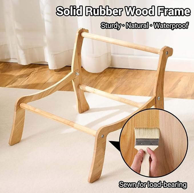 Solid Wood Cat Couch Bed for Indoor Cats, Modern Cat Sofa with Ultra-Soft Plush Surface Washable, Reclined Backrest, Elevated Plush Cat Lounge for Small to Adult Cats, Black & White