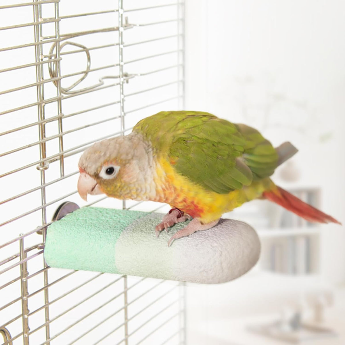 Natural Mineral Bird Perch for Cage Parrot Perch Platform for Beak Grinding Claw Trimming & Chewing Chew Toy for Parakeets Cockatiels Conures Birds Cage Accessories (Gradient Green, 4.7")