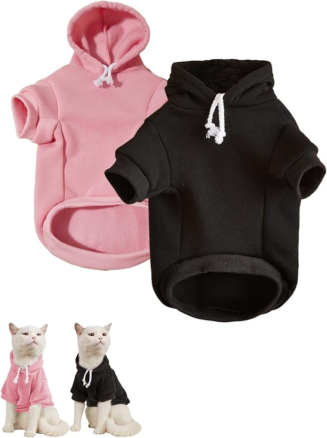 QWINEE Basic Dog Hoodie Sweatshirt Puppy Sweater Warm Cat Costumes Pet Clothes for Chihuahua Puppy Kitten Small Medium Dogs Black and Pink Medium