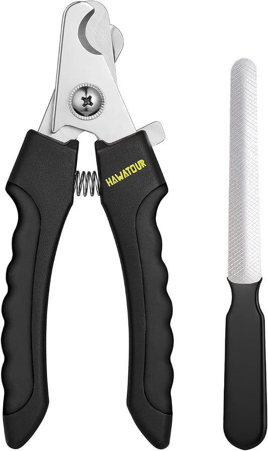 HAWATOUR Dog Nail Clippers, Classic Dog Nail Trimmers with Safety Guard to Avoid Over Cutting, Razor Sharp Blade with Nail File for Pets Large Dogs, Black