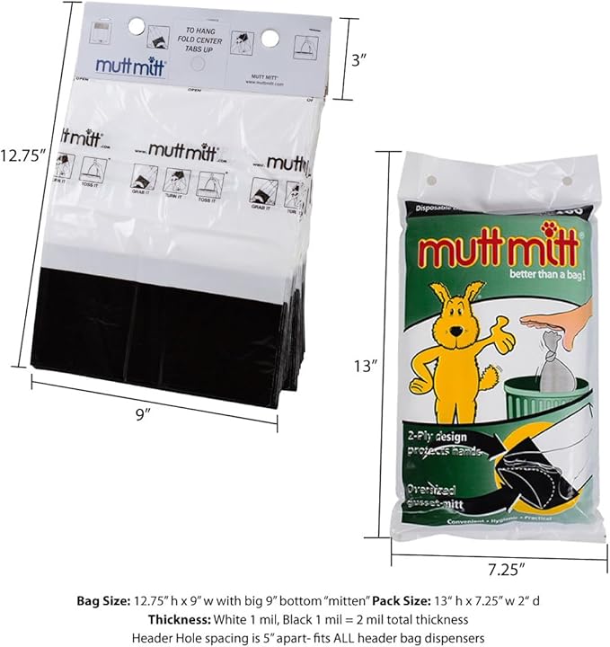 Mutt Mitt® 2-Ply Dog Waste Station Header Bags, 100 Count | Same Mutt Mitt® bags found in dog waste stations, 2-ply mitten design, 300% thicker than mini roll bags