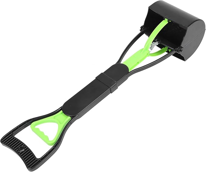 Pet Poop Scoop, Long Handle Jaw Scooper with Foldable Design, Heavy Duty Plastic, Nonstick Surface, Dog Waste Picker for Grass Lawn, Indoor Outdoor (Green Black)