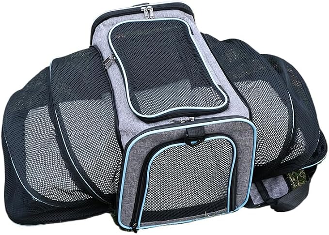 Airline Approved Expandable Pet Carrier for Cats & Small Dogs up to 6kg - Foldable, 3-Way Carry for Airplane & Outdoor (Grayish Blue,Small)