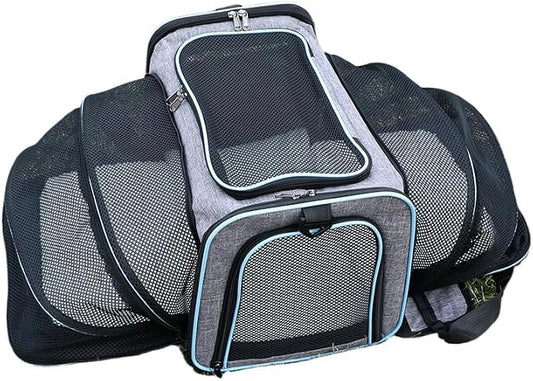 Airline Approved Expandable Pet Carrier for Cats & Small Dogs up to 6kg - Foldable, 3-Way Carry for Airplane & Outdoor (Grayish Blue,Large)