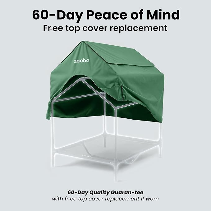 Zooba 48in XL Dog House Outdoor, Elevated Dog Bed with Canopy, Green | Weather-resistant 600D PVC canopy, breathable 2x1 Textilene elevated bed, steel frame; indoor or outdoor; easy to clean