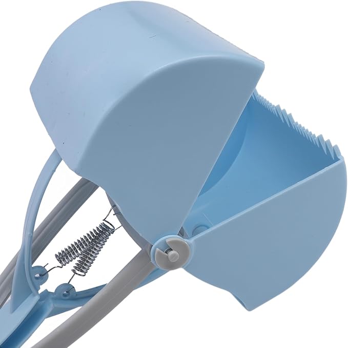 Focket Dog Poop Scooper, Foldable Handle Large Opening Heavy Duty, Pooper Scooper for Large Dogs with Serrated Grip for Easy Grass Gravel Pickup (Blue)