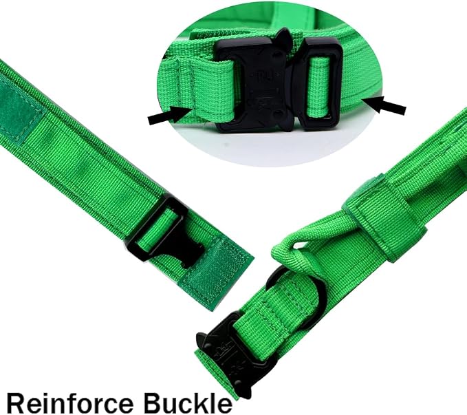 Tactical Dog Collar for Large Dogs with Control Handle,Bright Green,XL | 1000D Heavy-Duty Nylon Fabric,Quick-Release Metal Buckle,Adjustable Fit,Soft-Padded Webbing,D-Ring,for Training & Hiking