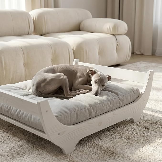 Perugina Wood Elevated Raised Dog Bed Frame Mat Set,MaplePattern,80lb | Trainer Recommended DutchDesign Sturdy Attractive Dog Sofa Couch Furniture