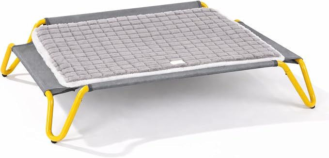 Elevated Dog Bed with Removable Cushion, Cooling Raised Pet Cot, Breathable Mesh Dog Bed, Washable Soft Mat, Durable Metal Frame, Indoor Outdoor Raised Pet Bed for Small Medium Dogs