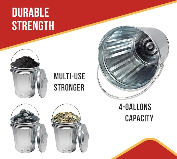 Mytee Products Galvanized Trash Can w/Lid Ideal for Trailers - 4 Gallon Steel Mounted Small Outdoor Garbage Can for Home, Office, Bathroom, Kitchen - Fire and Heat Resistant