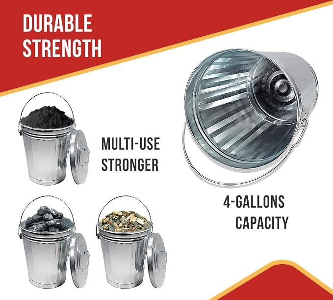 Mytee Products 2 Pack Galvanized Trash Can w/Lid Ideal for Trailers - 4 Gallon Steel Mounted Small Outdoor Garbage Can for Home, Office, Bathroom, Kitchen - Fire and Heat Resistant