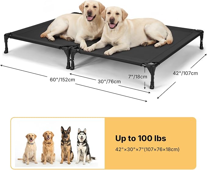 Veehoo Cooling Elevated Dog Bed, Outdoor Raised Dog Bed for Two Dogs | Indoor Pet Cot with Breathable Teslin Mesh & Anti-Slip Feet, Durable Double Dog Bed for Multi-Pet Homes, 42" x 30", Black