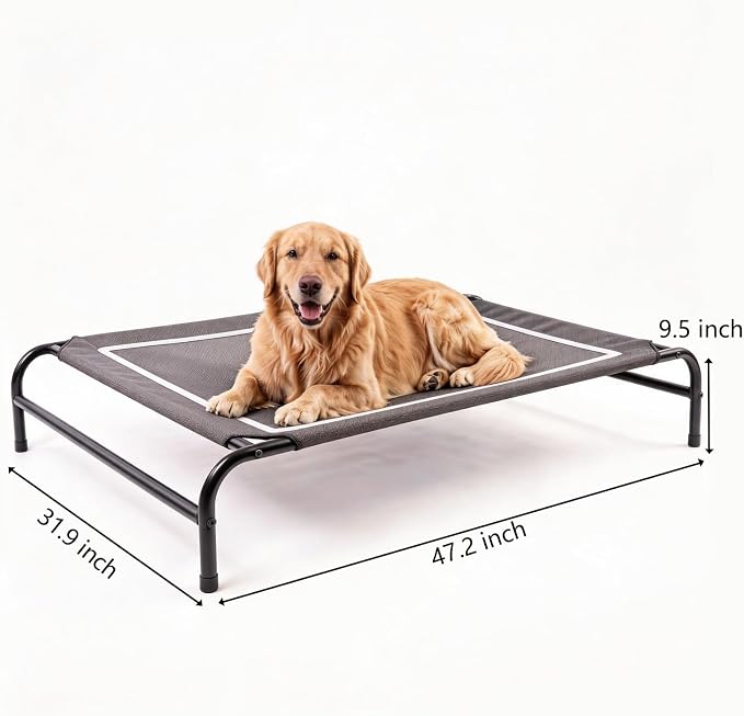 MICOOYO Outdoor Dog Bed, Elevated Dog Bed Raised Dogs Bed with Breathable & Washable Mesh, No-Slip Feet, Easy Clean, Chew Proof, Portable Dog Cot for Indoor & Outdoor Use, 43" x 31" x 8", Grey