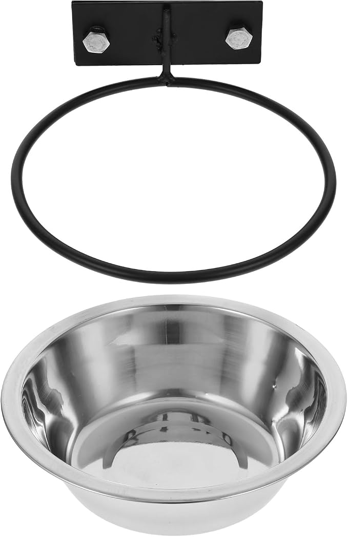Beaupretty Wall Mounted Elevated Dog Bowl with Deep Stainless Steel Food and Water Bowls, Black Raised Pet Feeding Station for Large Dogs, Outdoor Sturdy Puppy Feeder