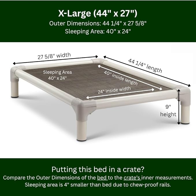Kuranda Chewproof Elevated Dog Bed – 44" x 27" - Sunsure Textilene - Sierra