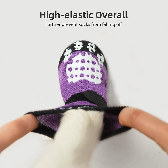 PUPTECK Anti-Slip Dog Socks with Double Sides Grips for Small Medium Large Dogs Hardwood Floors Prevents Licking, Dog Shoes for Hot Pavement Traction Control Paw Protector for Senior Dogs, Purple M