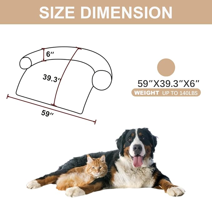 Luxurious Calming Dogs/Cats Bed Mats, Dog Pad Washable Removable Couch Cover, Plush Long Fur Mat for Pets, Waterproof Lining, Perfect for Small, Medium and Large Dogs and Cats (Beige, 59"x39")