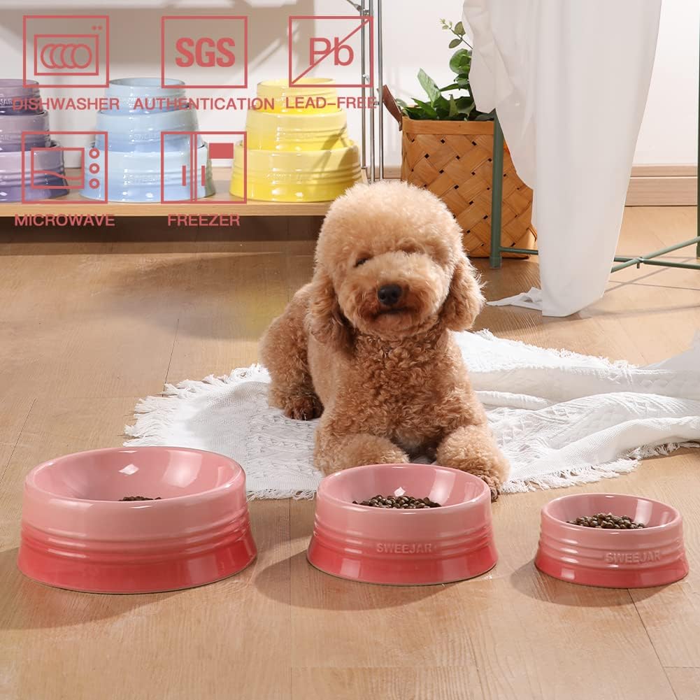 Sweejar Gradient Dog Bowl, Ceramic Dog Food Dish for Medium Dogs and Cat, Porcelain Pet Bowl for Food and Water 18 oz (Gradient Pink)