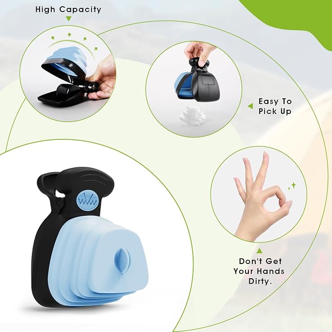 Dog Pooper Scooper, Pooper Scooper for Small and Large Dogs, Dog Poop Scooper for Yard, Pooper Scooper with Bag Attachment and Leash Clip, Ideal for Walks, Travel and Camping (Small,Blue)