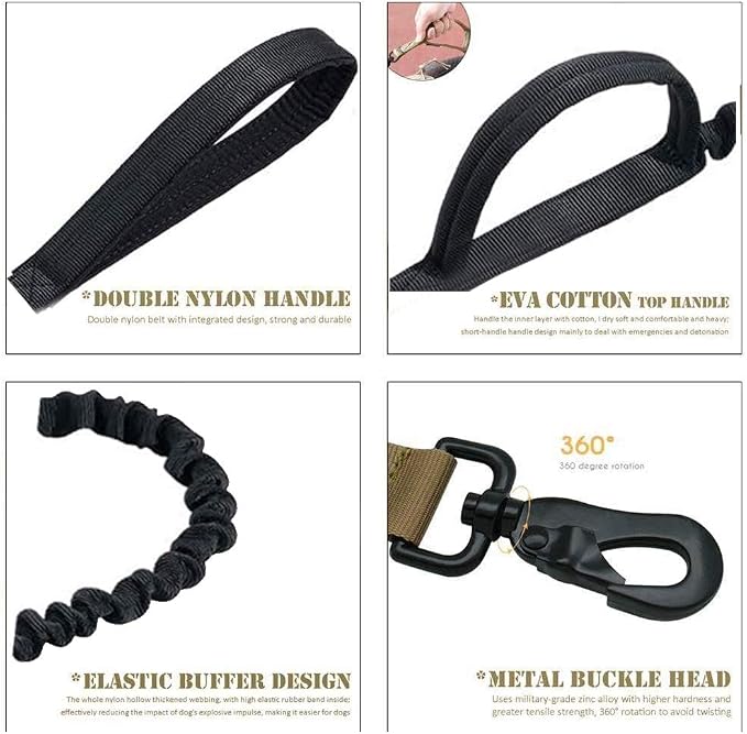 Tactical Dog Collar and Leash Set for Large Dogs with Control Handle，Black | 1000D Heavy-Duty Nylon Fabric,Quick-Release Metal Buckle,Adjustable Fit,Soft-Padded Webbing,D-Ring,for Training & Hiking,XXL