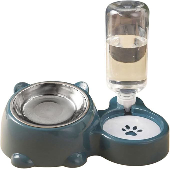 Elevated Removable Pet Feeders, Outdoor Cats Feeding Station, Purpose Food & Water Bowl Combo, Leak & Spill Resis-tant Stainless Steel Bowls, Easy Cleans Space Saving for Cats Dogs