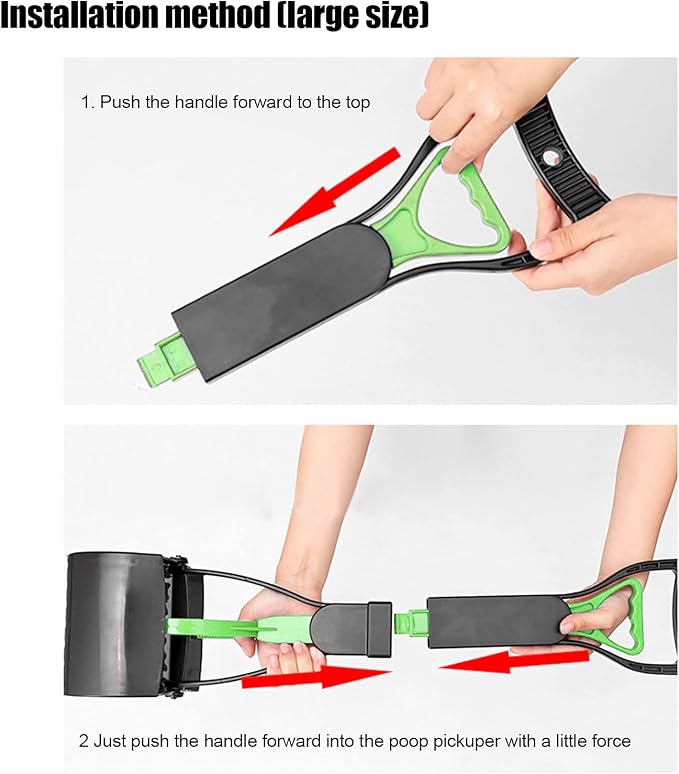 Pet Poop Scoop, Long Handle Jaw Scooper with Foldable Design, Heavy Duty Plastic, Nonstick Surface, Dog Waste Picker for Grass Lawn, Indoor Outdoor (Green Black)