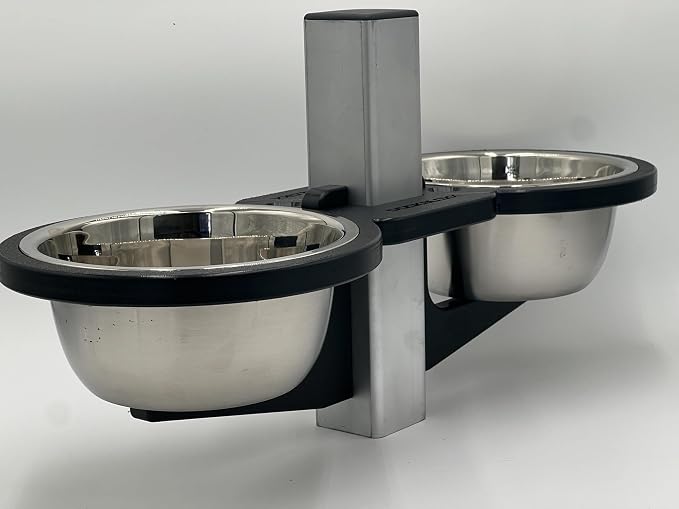Dock Mounted Dog Bowl & Holder – Includes 2 Bowls-UV & Rust-Resistant, Marine-Grade, Easy No-Drill Installation, Made in the USA- Fits a 3" Square Post