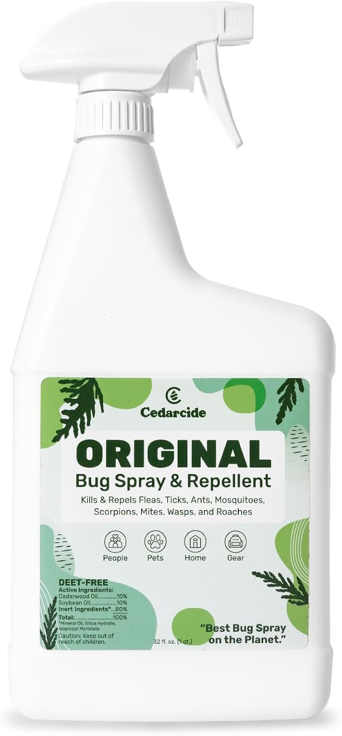 Cedarcide Original Bug Spray | Repel & Kill Fleas, Ticks, Mosquitoes, Mites, Ants & Chiggers | Natural Cedar Oil | Eco-Friendly | Quart