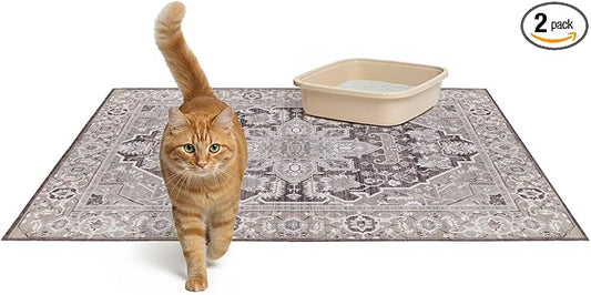 Lovewag Cat Litter Mat, Litter Box Mat, Caramel Creme, 36x48, 2 Pack | Washable litter mat cover, kitty litter mat & cat mat for litter box, litter trapping mat, prevents tracking, multi-cat