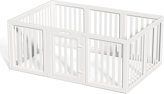 LoveTail Clear Dog Play Pen,Pet Playpen with Door,Easy to Clean and Install Puppy pens for Both Indoor and Outdoor use (White, 23.6" Height, 8)