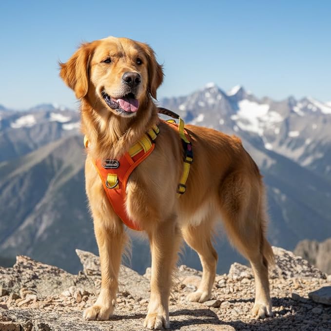 Tactical Dog Harness for Large Medium Dogs No Pull Adjustable Pet Vest with Reflective Straps Front & Back Clips Handle for Hiking Walking Hunting– 4 Sizes with or Without Leash (Orange, XL)