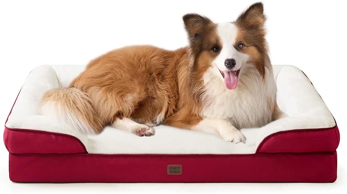 EHEYCIGA Orthopedic Extra Large Dog Bed, Waterproof Washable XL Pet Bed 44" | Non-Slip Bottom and Egg-Crate Memory Foam Big Dog Couch Bed with Washable Removable Cover, Red, 44Inch
