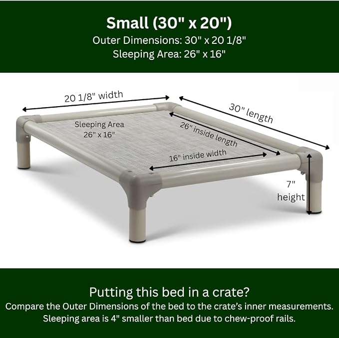 Kuranda Chewproof Elevated Dog Bed – 30" x 20" - Sunsure Textilene - Birch