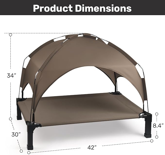 Elevated Dog Bed with Removable Canopy, Sun Protection Shade Tent Dog Cot | Portable Outdoor Dog Bed, Raised Pet Cooling Cot Bed for Dogs, 42in