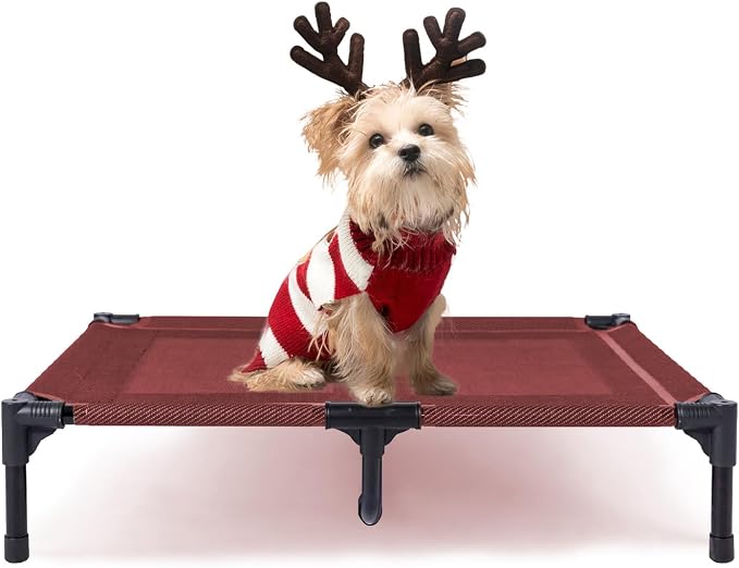 Elevated Dog Bed Waterproof Outdoor, Portable Raised Dog Beds, Dog cots Off the Floor, Dog Beds Easy Clean Indoor or Outdoor Use, Medium, Red
