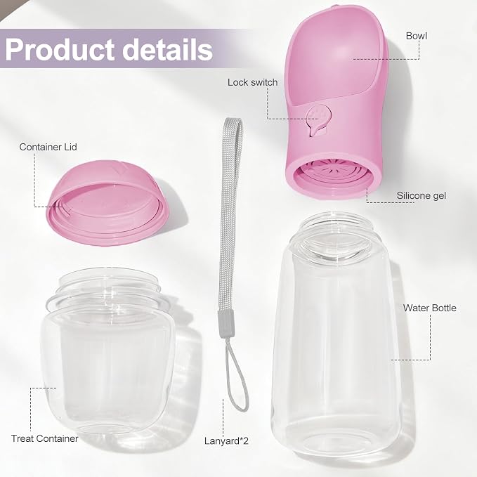 Dog Water Bottle, Portable Water Bottle with Food Container for Dogs Cat Pet Hiking Walking Travel Camping, Leak-Proof Dog Water Bowl Dispenser with Feeder Function Puppy Essentials