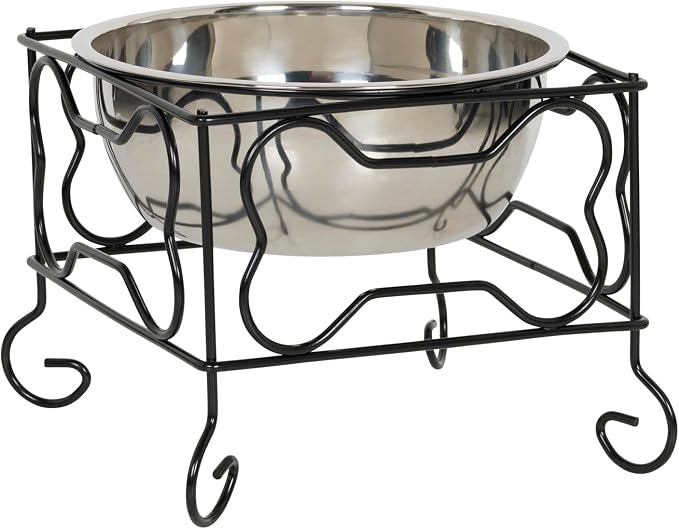Wrought Iron Stand with Single Stainless Steel Bowl Size: Medium (7" H x 9.5" W x 9.5" D)