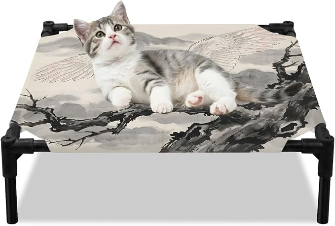 Outdoor Elevated Dog Bed for Small Dogs, Cute Eagle Breathable Cooling Raised Dog Cot for Indoor/Outdoor, Natural Mountain Tree Branches Animals Rustic Waterproof Elevated Pet Beds, S 20 x 20 in